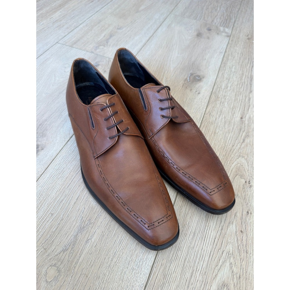 Bruno Magli Men's 7.5 M Brown Leather Derby Dress Shoes Apron Toe Made in Italy